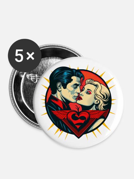 Valentinstag | Valentines Day | Retro | Super Love - Buttons/Badges stor, 56 mm (5-pack) - hvid