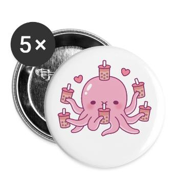 Mignon poulpe rose aime le thé à bulles - Lot de 5 grands badges (56 mm) - blanc - Devant
