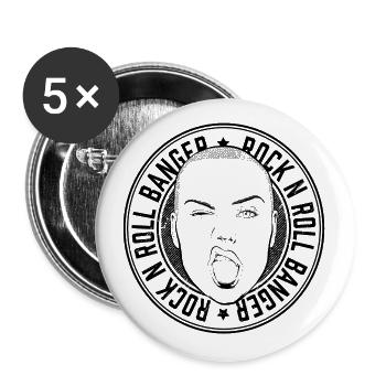 Femme rock sticks out her tongue black and white - Buttons large 2.2''/56 mm (5-pack) - white - Front