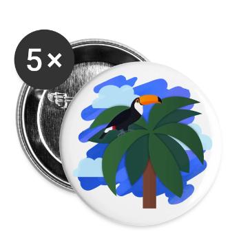 Toucan (palm tree, sky) - Buttons large 2.2''/56 mm (5-pack) - white - Front