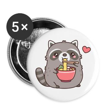 Süßer molliger Waschbär liebt Ramen-Nudeln - Buttons groß 56 mm (5er Pack) - Weiß - Vorne