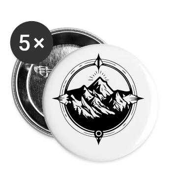 Symbole de voyage Compass Mountains - Lot de 5 grands badges (56 mm) - blanc - Devant