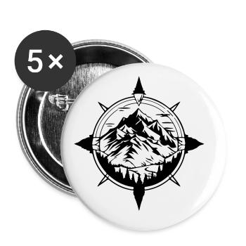 Kompass Berge Travel Symbol - Buttons groß 56 mm (5er Pack) - Weiß - Vorne