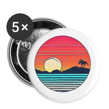 Vintage Beach Landscape turq - Lot de 5 grands badges (56 mm) - blanc - Devant