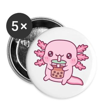 Mignon Axolotl boire du thé à bulles - Lot de 5 grands badges (56 mm) - blanc - Devant