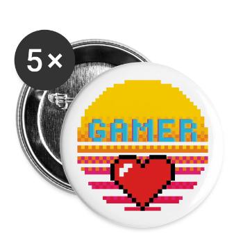 Zocker Retro Sonnenuntergang - Buttons groß 56 mm (5er Pack) - Weiß - Vorne