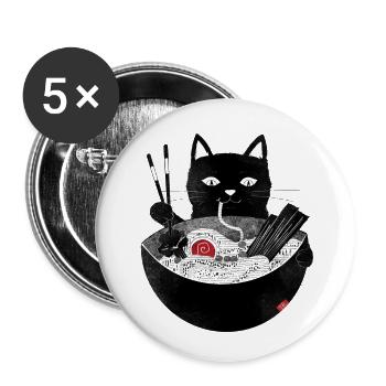 Katze schlürft Ramen Nudelsuppe mit Stäbchen - Buttons groß 56 mm (5er Pack) - Weiß - Vorne