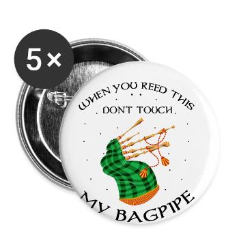 Cornemuse pour instructeurs de cornemuse et cornemuse - Lot de 5 grands badges (56 mm) - blanc - Devant