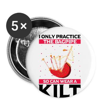 Cornemuse pour instructeurs de cornemuse et cornemuse - Lot de 5 grands badges (56 mm) - blanc - Devant