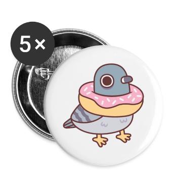 Niedliche Taube mit Donut um den Hals - Buttons groß 56 mm (5er Pack) - Weiß - Vorne