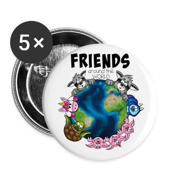 Friends around the WORLD - Buttons groß 56 mm (5er Pack) - Weiß - Vorne