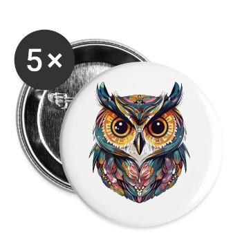 Owl Floral Pastel Colors, Colorful, Cartoon Style - Buttons large 2.2''/56 mm (5-pack) - white - Front