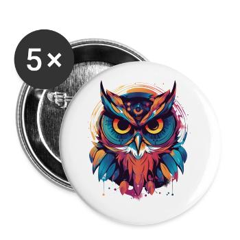 Mignon bohème hibou indie coloré - Lot de 5 grands badges (56 mm) - blanc - Devant