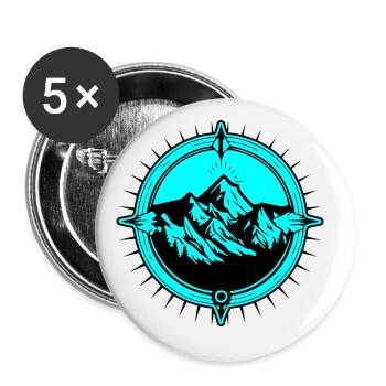 Symbole de voyage Compass Mountains - Lot de 5 grands badges (56 mm) - blanc - Devant