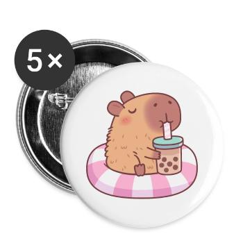Niedliches Wasserschwein auf Pool schwimmt Bubble Tea - Buttons groß 56 mm (5er Pack) - Weiß - Vorne