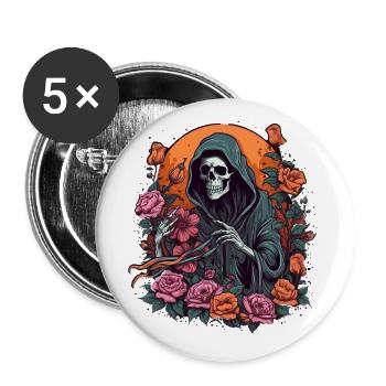 Sensenmann Comic Style - Buttons groß 56 mm (5er Pack) - Weiß - Vorne