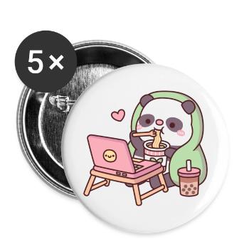 Süßer Panda chillt mit Nudeln und Bubble Tea - Buttons groß 56 mm (5er Pack) - Weiß - Vorne