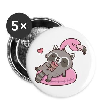 Mignon raton laveur refroidissant sur le flotteur de piscine Flamingo - Lot de 5 grands badges (56 mm) - blanc - Devant