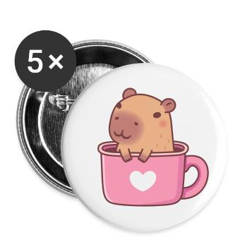 Süßes Capybara in einer Tasse - Buttons groß 56 mm (5er Pack) - Weiß - Vorne