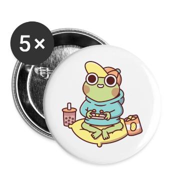 Niedlicher Gamer-Frosch im Kapuzenpulli, der Videospiele spielt - Buttons groß 56 mm (5er Pack) - Weiß - Vorne