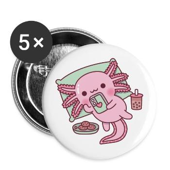 Mignon Axolotl Chilling avec téléphone portable - Lot de 5 grands badges (56 mm) - blanc - Devant
