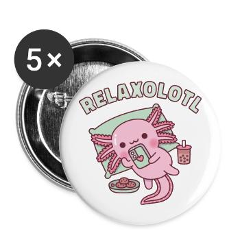 Mignon Axolotl Chilling avec téléphone portable Relaxolotl - Lot de 5 grands badges (56 mm) - blanc - Devant
