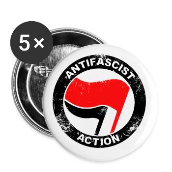 Logo de l’Action antifasciste grunge - Lot de 5 grands badges (56 mm) - blanc - Devant