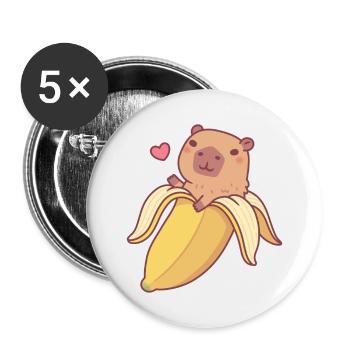 Cute Capybara In Banana Funny - Buttons large 2.2''/56 mm (5-pack) - white - Front