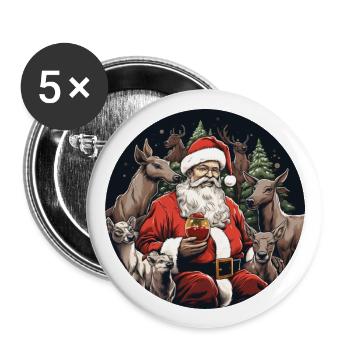 Santa Claus with deer and mulled wine - Buttons large 2.2''/56 mm (5-pack) - white - Front