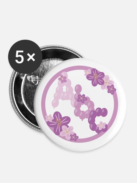 Luftiges Kinder Abc in rosa. - Buttons groß 56 mm (5er Pack) - Weiß