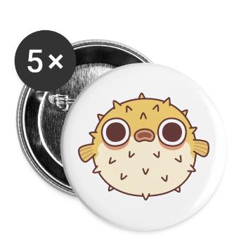 Poisson globe grincheux mignon - Lot de 5 grands badges (56 mm) - blanc - Devant