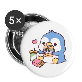 Mignon pingouin bleu mangeant du poisson Burger - Lot de 5 grands badges (56 mm) - blanc - Devant