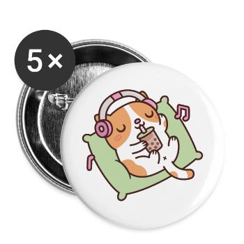 Niedliche Katze chillt mit Musik und Bubble Tea - Buttons groß 56 mm (5er Pack) - Weiß - Vorne