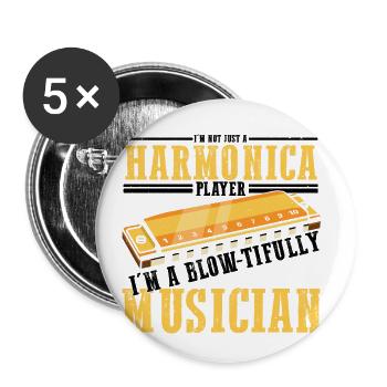 Mundharmonikaspieler Zitat für Mundharmonika - Buttons groß 56 mm (5er Pack) - Weiß - Vorne