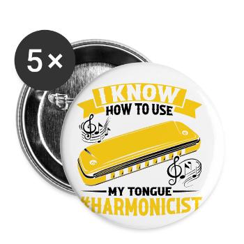 Harmonikaspieler für Munharmonika Spieler - Buttons groß 56 mm (5er Pack) - Weiß - Vorne