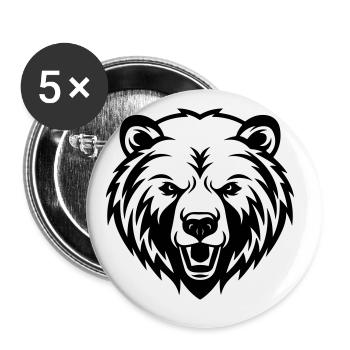 Bär Grizzly Silhouette Kopf - Buttons groß 56 mm (5er Pack) - Weiß - Vorne