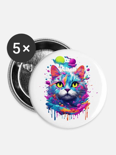 Pop-Art Katze - Buttons groß 56 mm (5er Pack) - Weiß