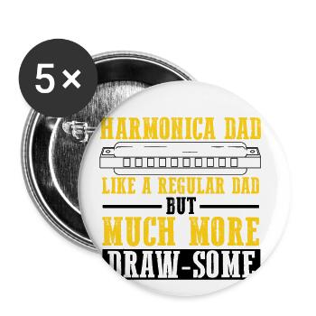 Mundharmonika Spieler und Mundharmonika - Buttons groß 56 mm (5er Pack) - Weiß - Vorne