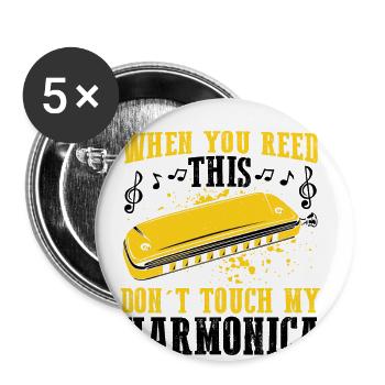 Mundharmonika Spieler und Mundharmonika - Buttons groß 56 mm (5er Pack) - Weiß - Vorne