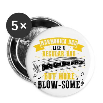 Mundharmonika Spieler und Mundharmonika - Buttons groß 56 mm (5er Pack) - Weiß - Vorne