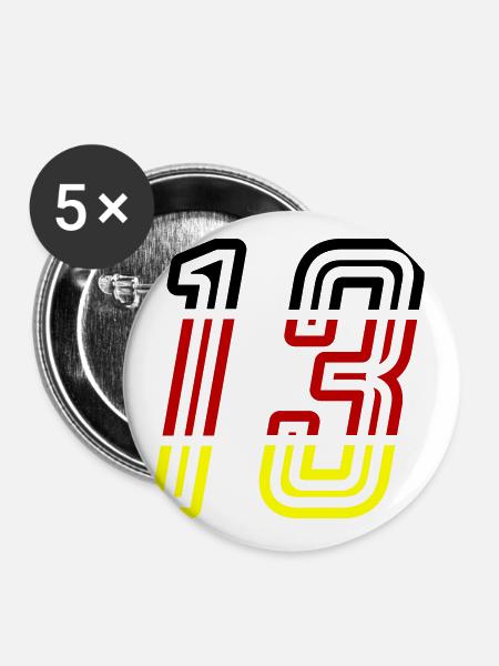 13 Zahl symbol Germany - Buttons groß 56 mm (5er Pack) - Weiß