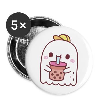 Cute Ghost Drinking Boba Tea - Buttons large 2.2''/56 mm (5-pack) - white - Front