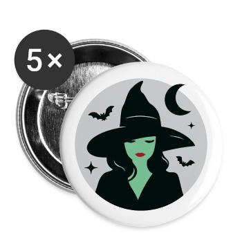 Green Witch, Halloween - Buttons large 2.2''/56 mm (5-pack) - white - Front