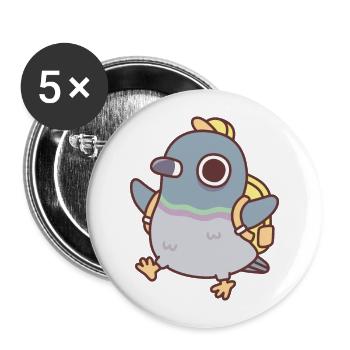 Niedliche kleine Taube mit gelbem Schulranzen - Buttons groß 56 mm (5er Pack) - Weiß - Vorne