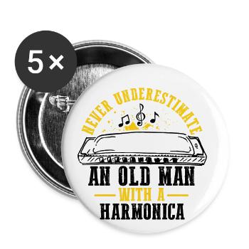 Mundharmonikaspieler Zitat für Mundharmonika - Buttons groß 56 mm (5er Pack) - Weiß - Vorne