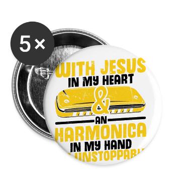Mundharmonikaspieler Zitat für Mundharmonika - Buttons groß 56 mm (5er Pack) - Weiß - Vorne