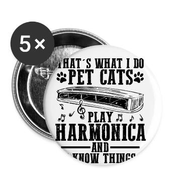 Mundharmonika Spieler und Mundharmonika - Buttons groß 56 mm (5er Pack) - Weiß - Vorne