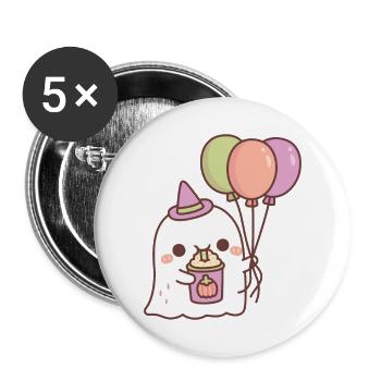 Ghost With Balloons Drinking Pumpkin Spice Latte - Buttons large 2.2''/56 mm (5-pack) - white - Front