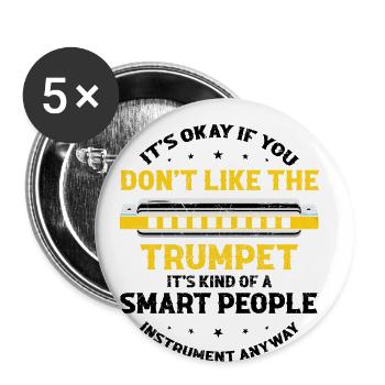 Mundharmonika Spieler und Mundharmonika - Buttons groß 56 mm (5er Pack) - Weiß - Vorne