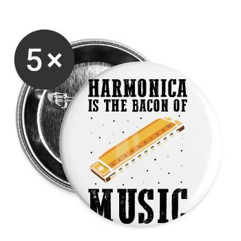 Mundharmonika Spieler und Mundharmonika - Buttons groß 56 mm (5er Pack) - Weiß - Vorne